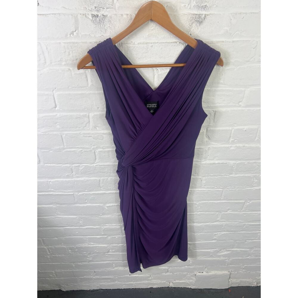 Adrianna Papell Women's Ruched Wrap Mini Dress Sleeveless Purple Size 8